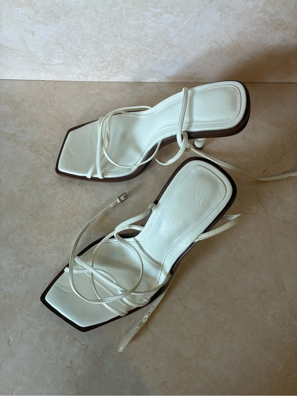 Never Worn Zara White Strappy Square-Toe Stiletto Sandals - Picture 6 of 8